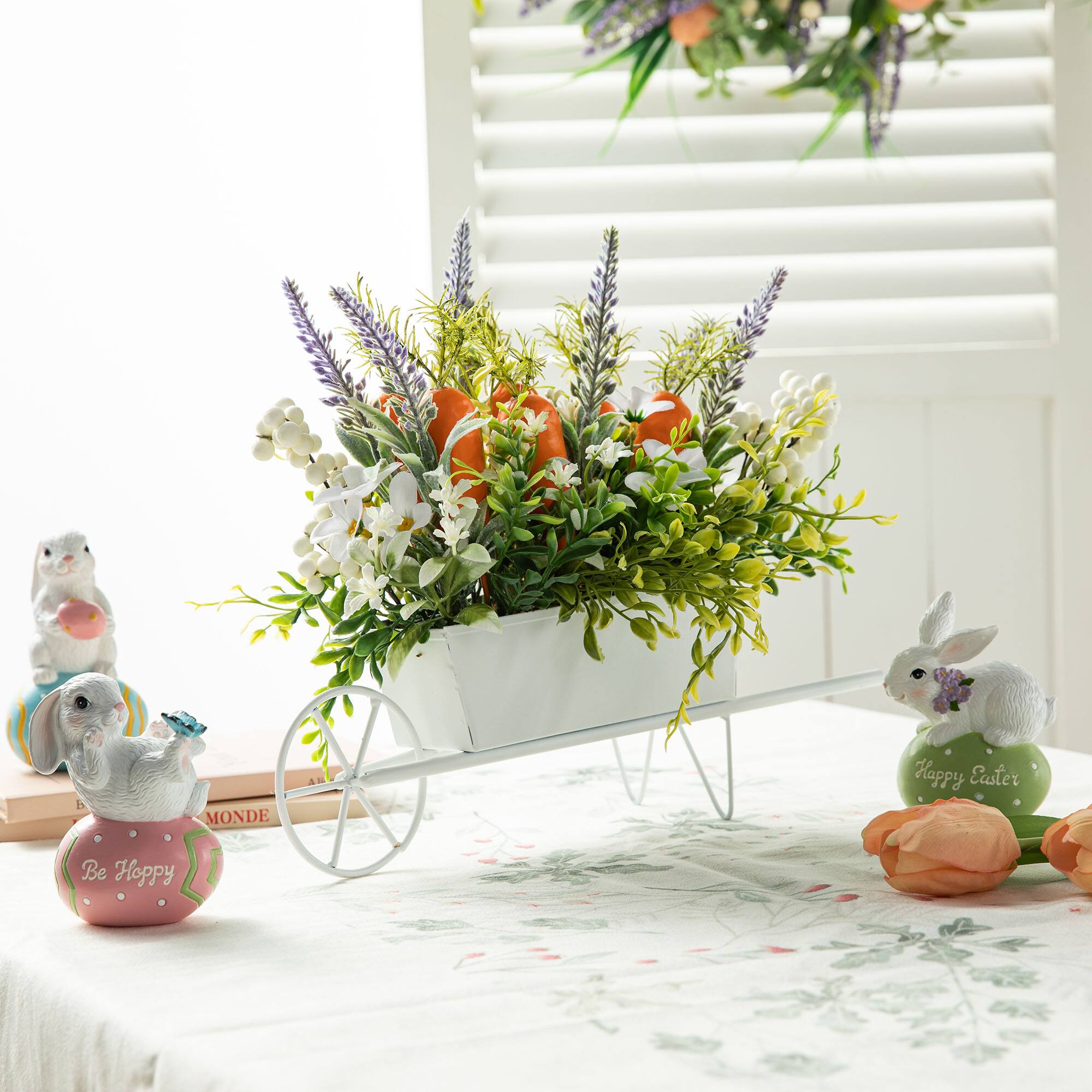 Glitzhome® 12.5" Easter Carrot Metal Wagon Centerpiece